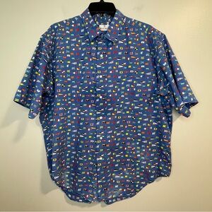 Neiman Marcus Blue Nautical Flag Print Shirt